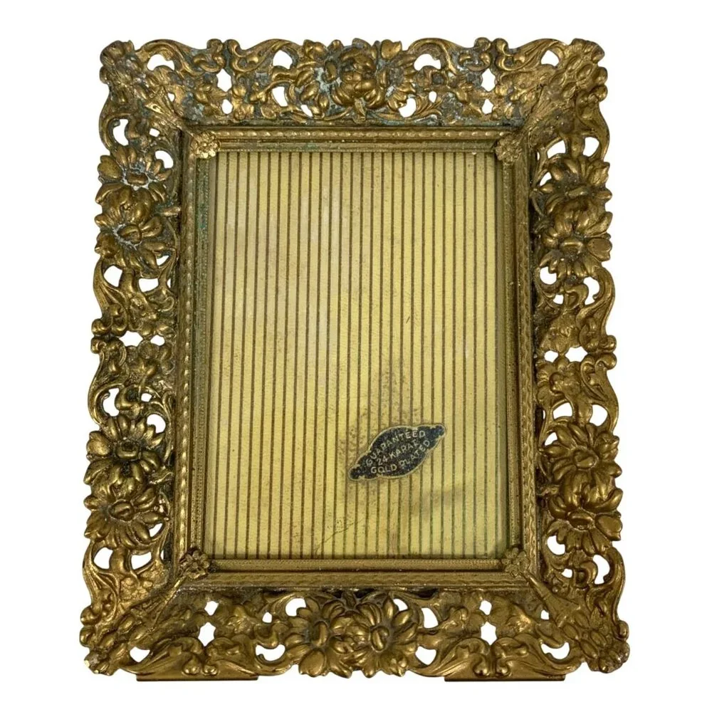 ANTIQUE 19th Century French Gold Plated Picture Frame Ornate Rococo Decor FLAW